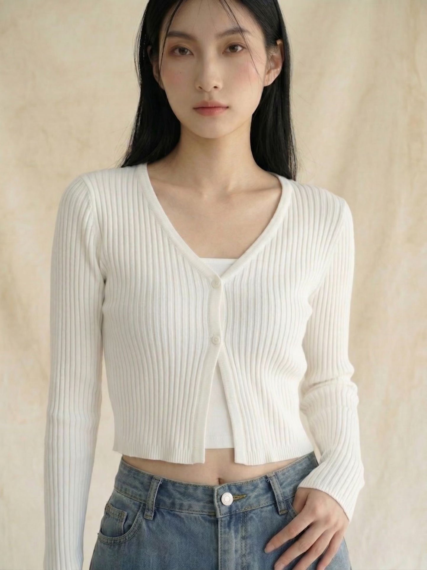 V Neck Two Buttons Knit Cardigan(5 Colors)