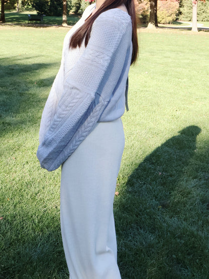 [2-WAYS] Elsa Cable Knit Oversized Cardigan(Grayish Blue)