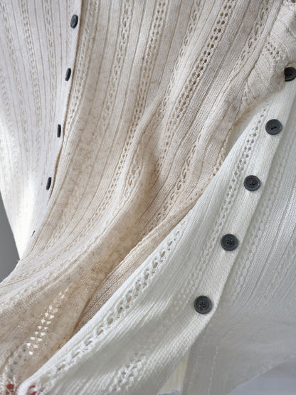 Breezy V-Neck Pointelle Flutter Sleeve Knit Top(Oatmeal beige)