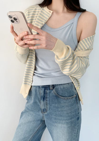 Stripe Round Neck Cardigan(4 colors)