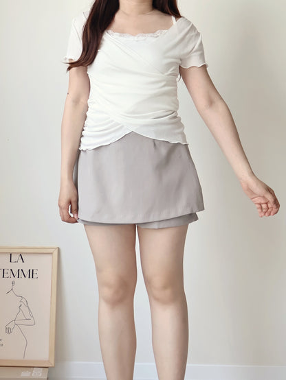 Elegant Lace Trim Layered Wrap Top(Ivory)
