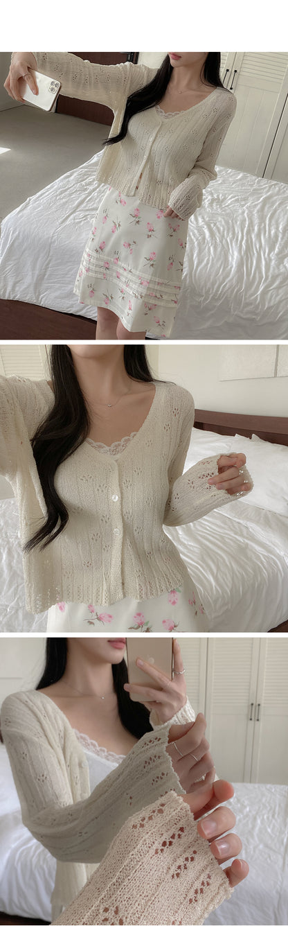 Macaron Pointelle Knit Cardigan(6 colors)