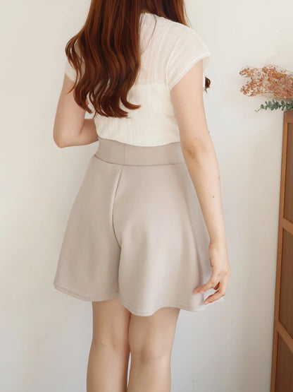 [Hidden Waistband] 365 Comfy A-Line Wide-Leg Cotton Shorts with Pockets(Beige)