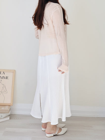 [Wrinkle-Free] Elegant Crinkle Mermaid Midi Skirt(Ivory)