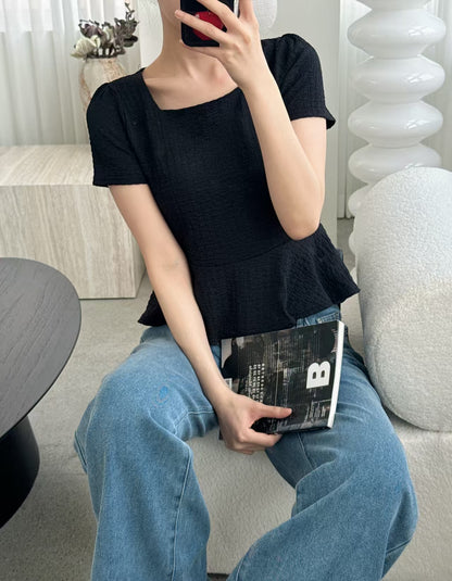 [Wrinkle-Free] Elegant Square Neck Flattering Peplum Blouse(3 Colors)