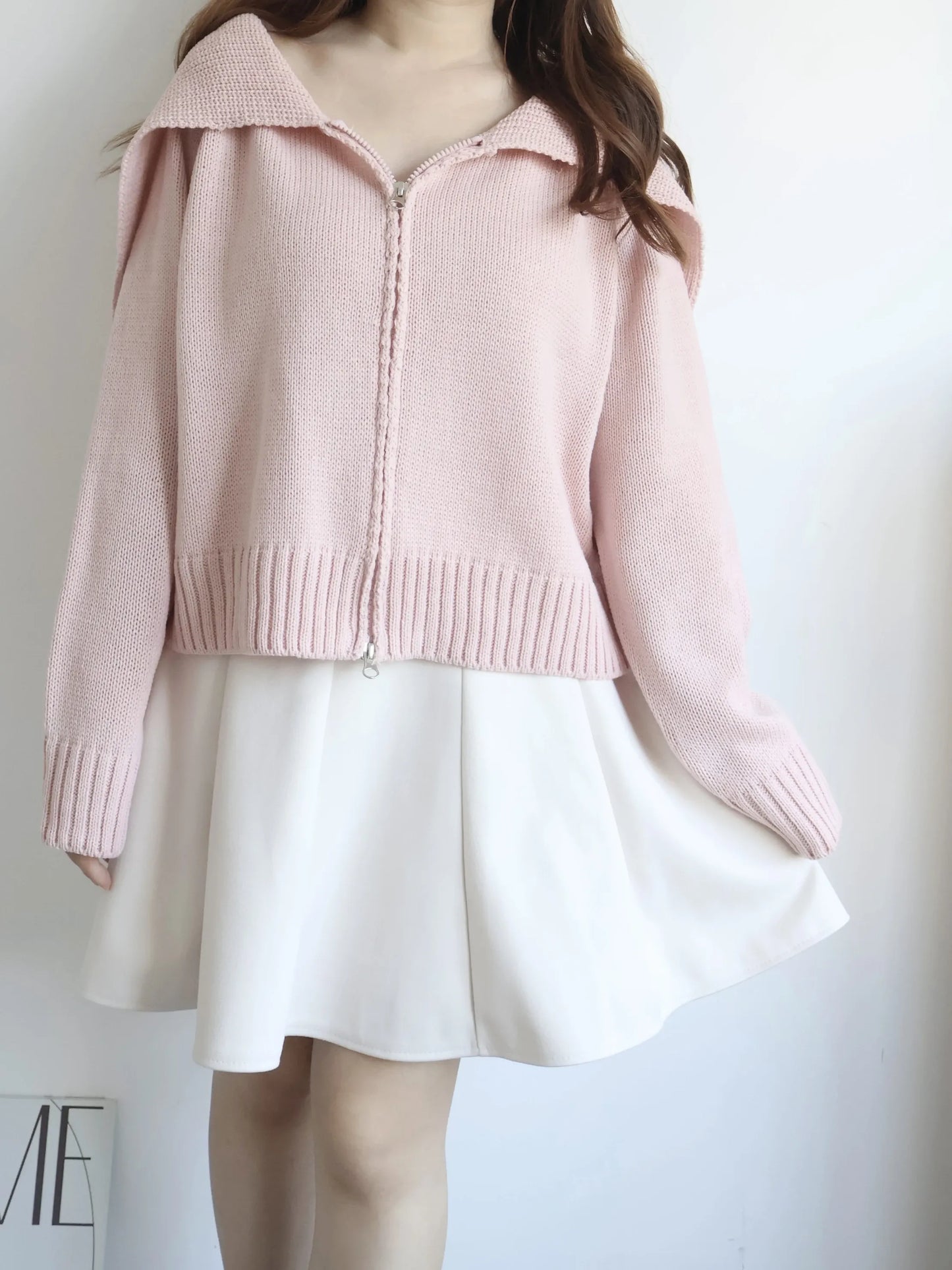 Sailor Collar Zip Cardigan(Pink)