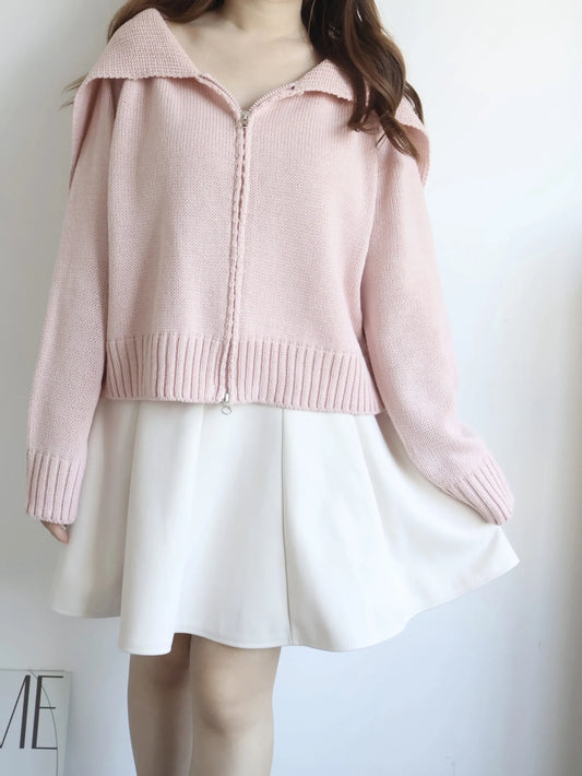 Sailor Collar Zip Cardigan(Pink)
