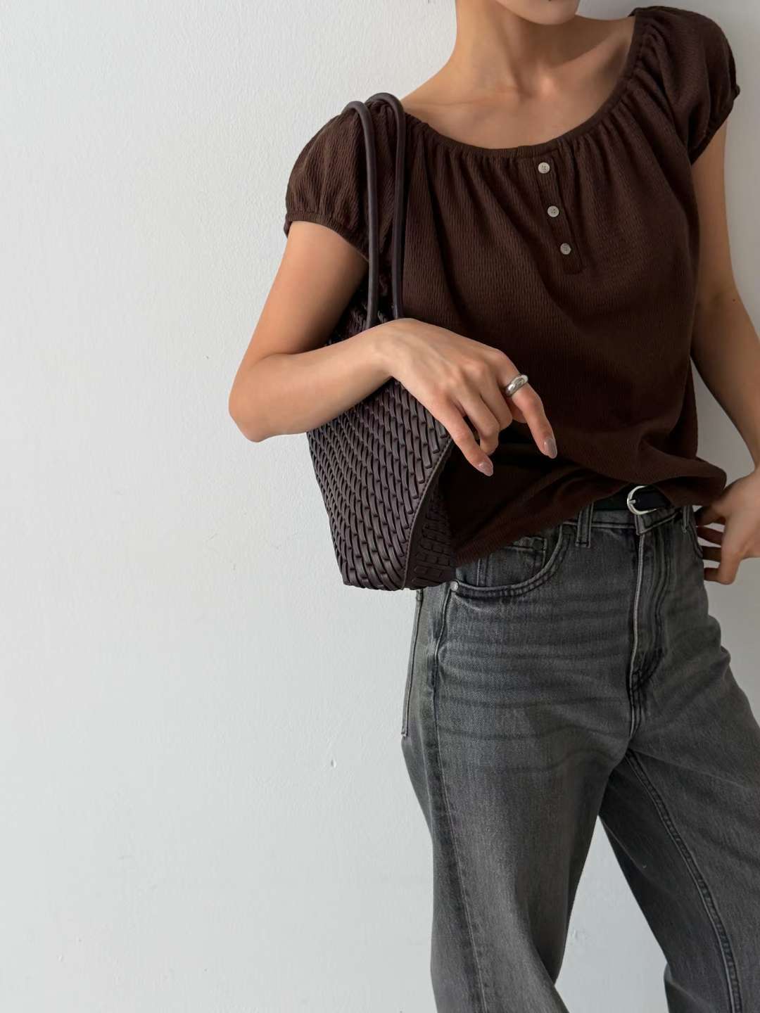 [Wrinkle-Free] 2-Way Earth Tone 3-Button Puff-Sleeve Blouse(4 colors)