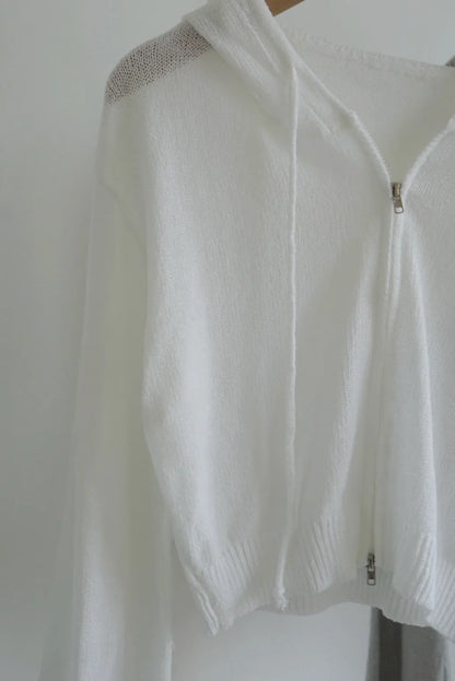 [3-WAYS] Sporty Hooded Zip Knit Cardigan(Grey)