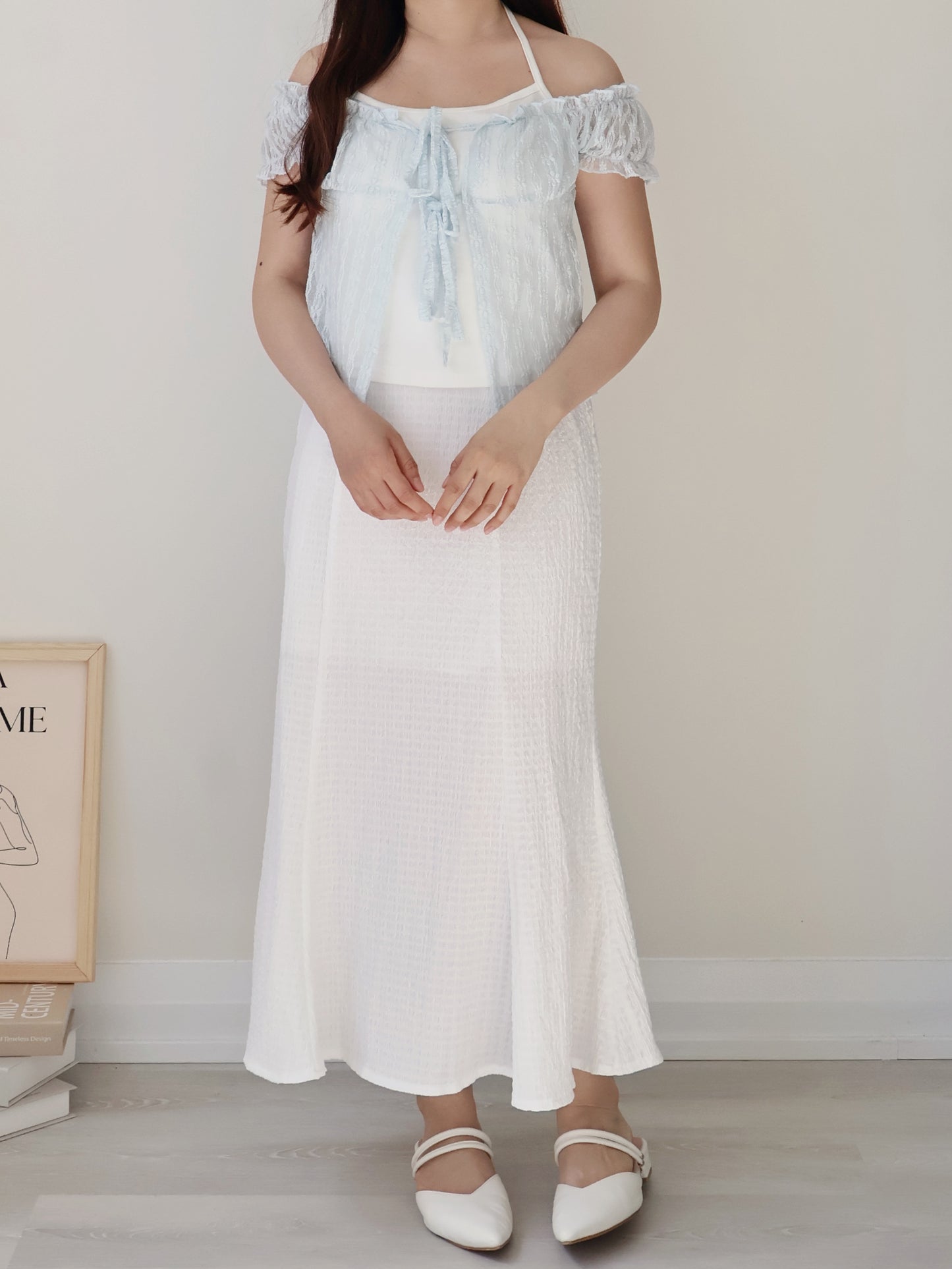 French Daisy Lace Layered Tie-Front Top(Icy blue)