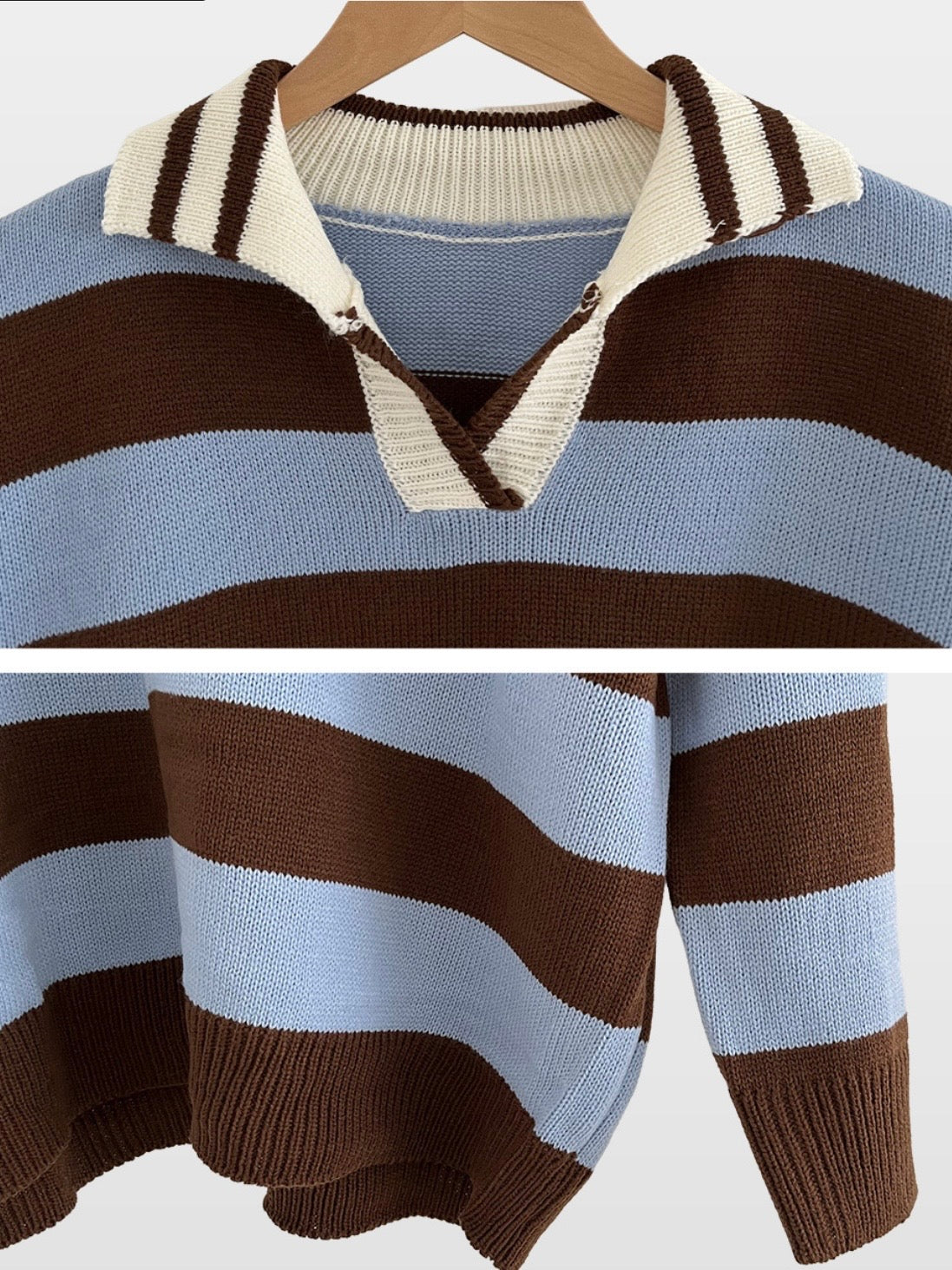 Rugby Stripe Oversized Collar Knit Sweater(4 colors)