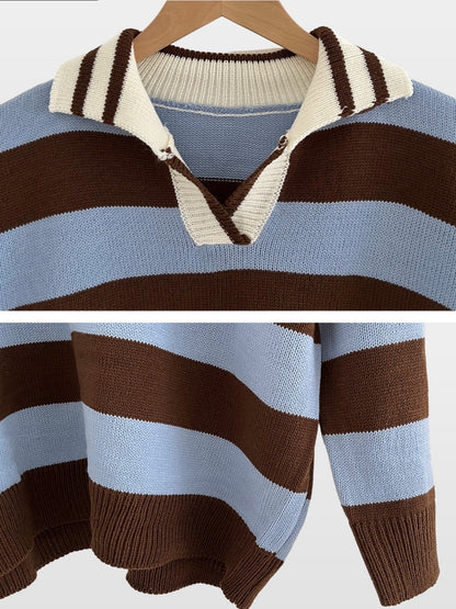 Rugby Stripe Oversized Collar Knit Sweater(4 colors)