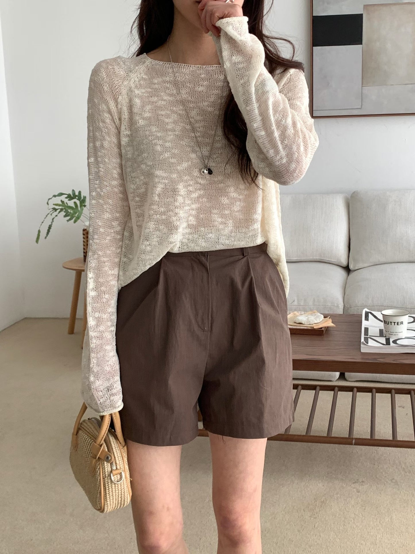 Melange Boat Neck Sheer Knit Top(4 colors)
