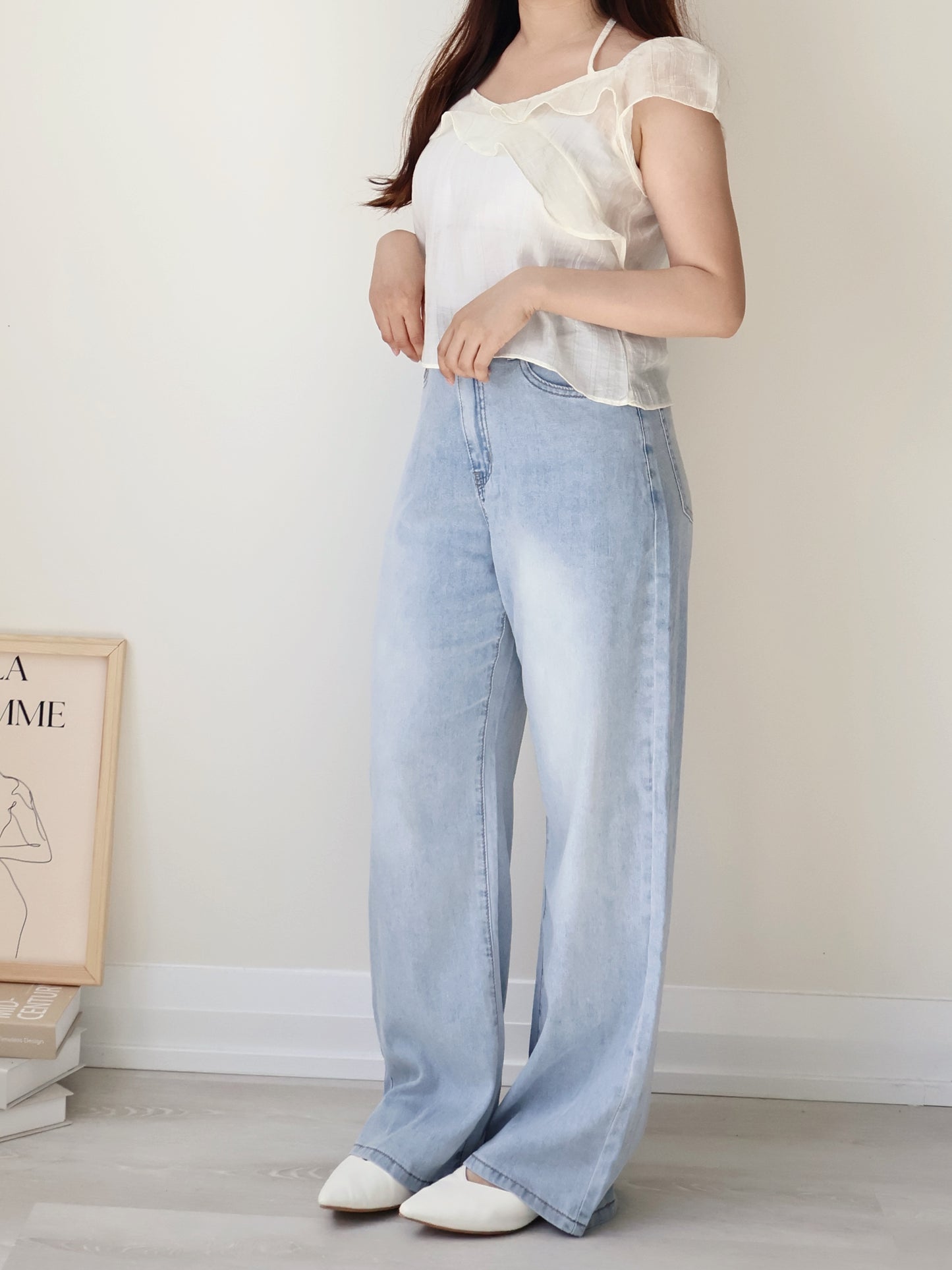 [2-way] Airy Ruffle Halter Tencel Blouse(Cream)