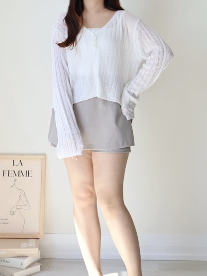 Relaxed Cinnamon V-Neck Knit Cardigan(Ivory)