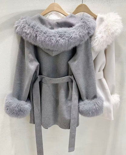 ［40% WOOL］Cozy Faux Fur Collar Warm Coat