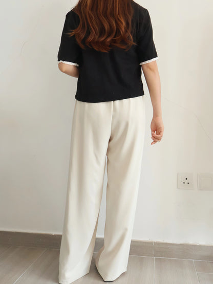[Wrinkle-Free] -5KG Air-Flow Wide-Straight Slacks(Beige)