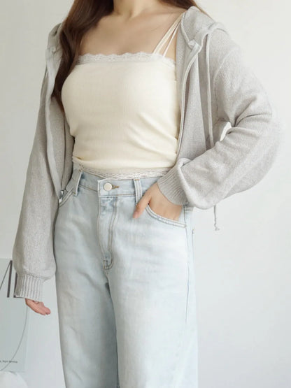 [3-WAYS] Sporty Hooded Zip Knit Cardigan(Grey)