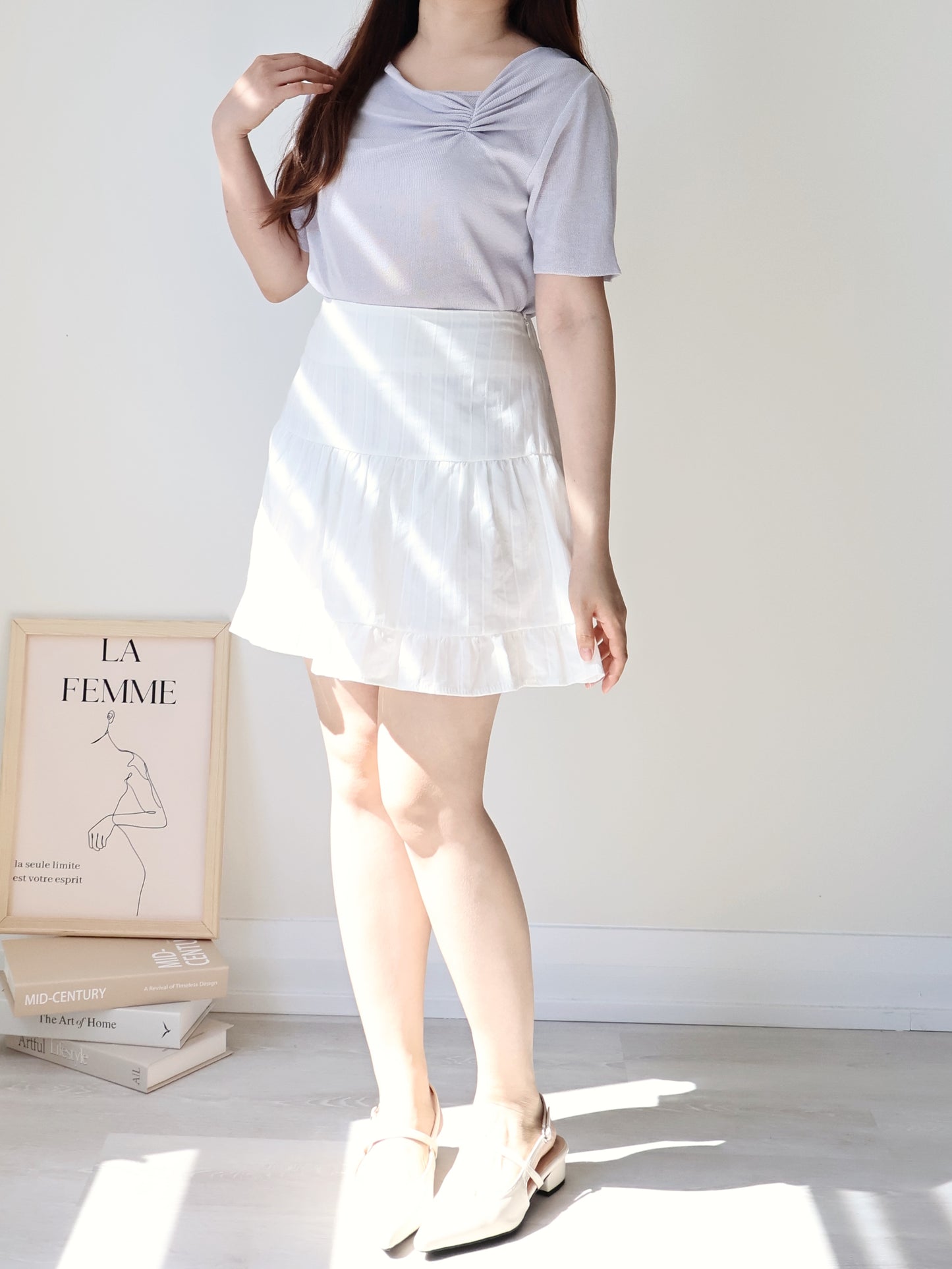 2-Way Elegant Tiered Pleat Ice Silk Knit Top(Lavender)