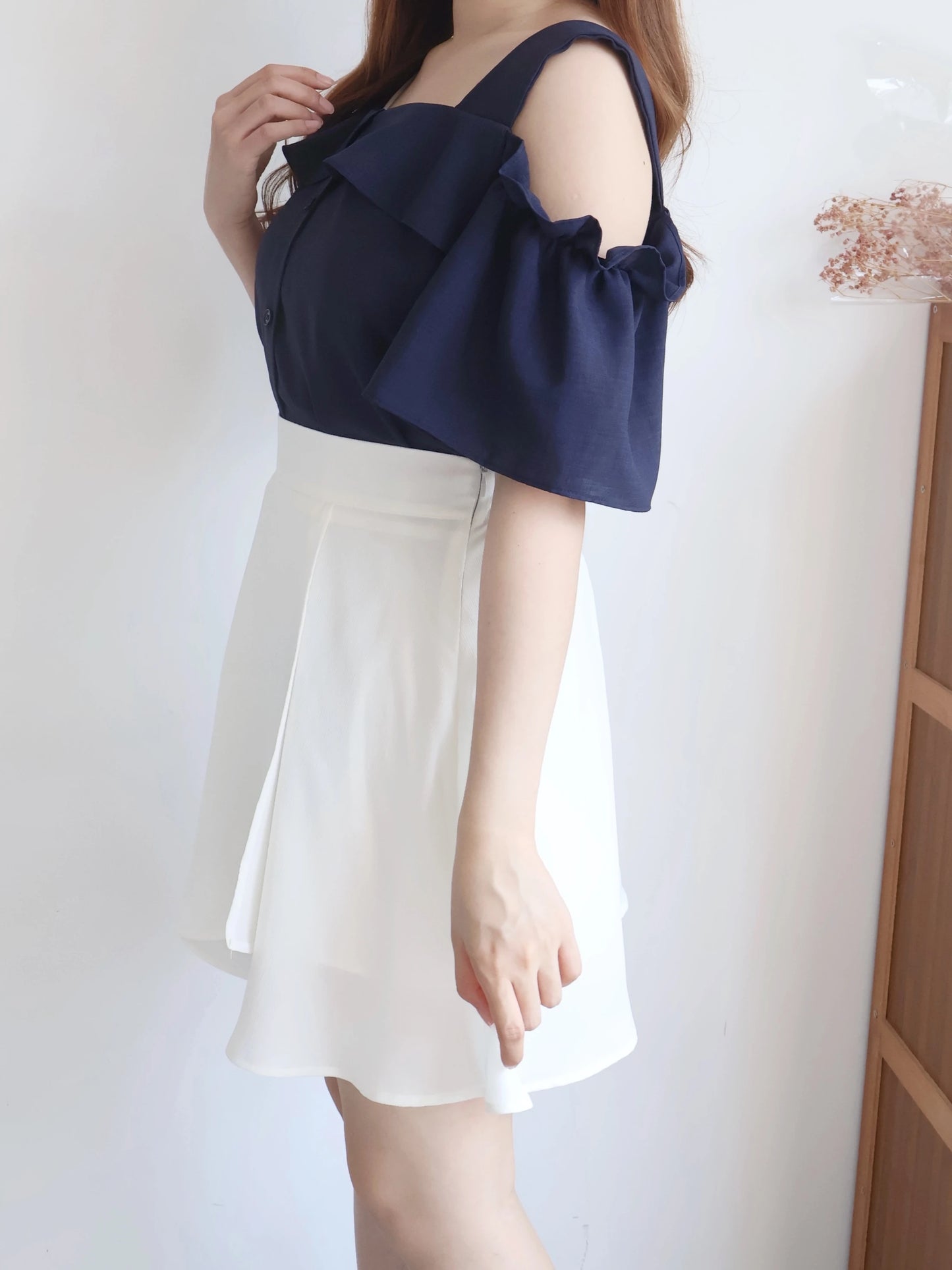 Lightweight Tulip Wrap Chiffon A-Line Mini Skirt(Ivory)