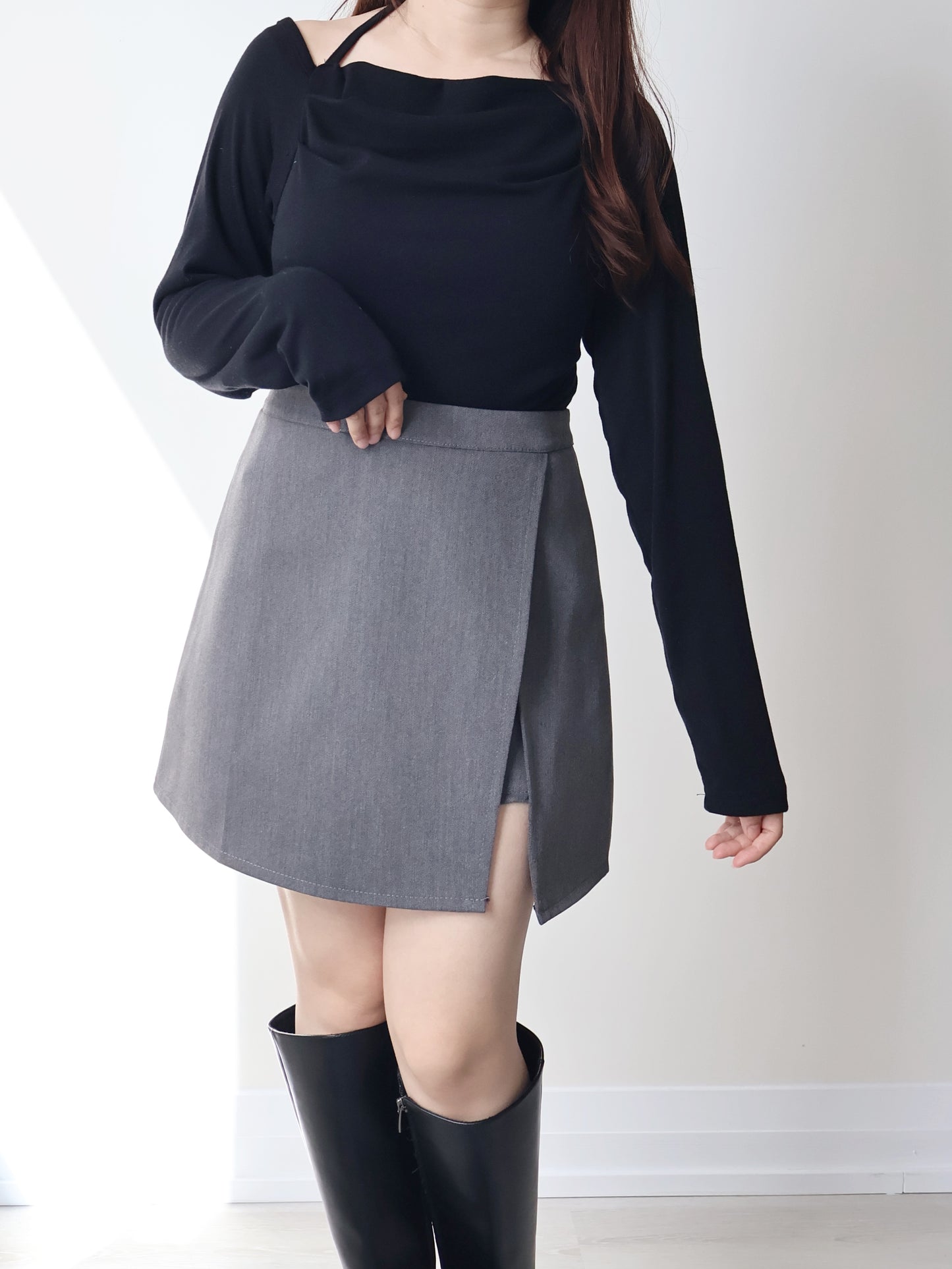 [3-ways] Luxe Boatneck Silky Top(Black)