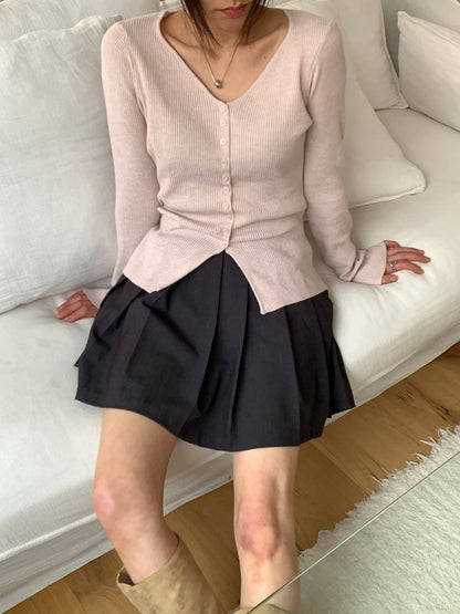 Elegant Sweetheart Neckline Button-Front Stretch Knit Top(5 colors)