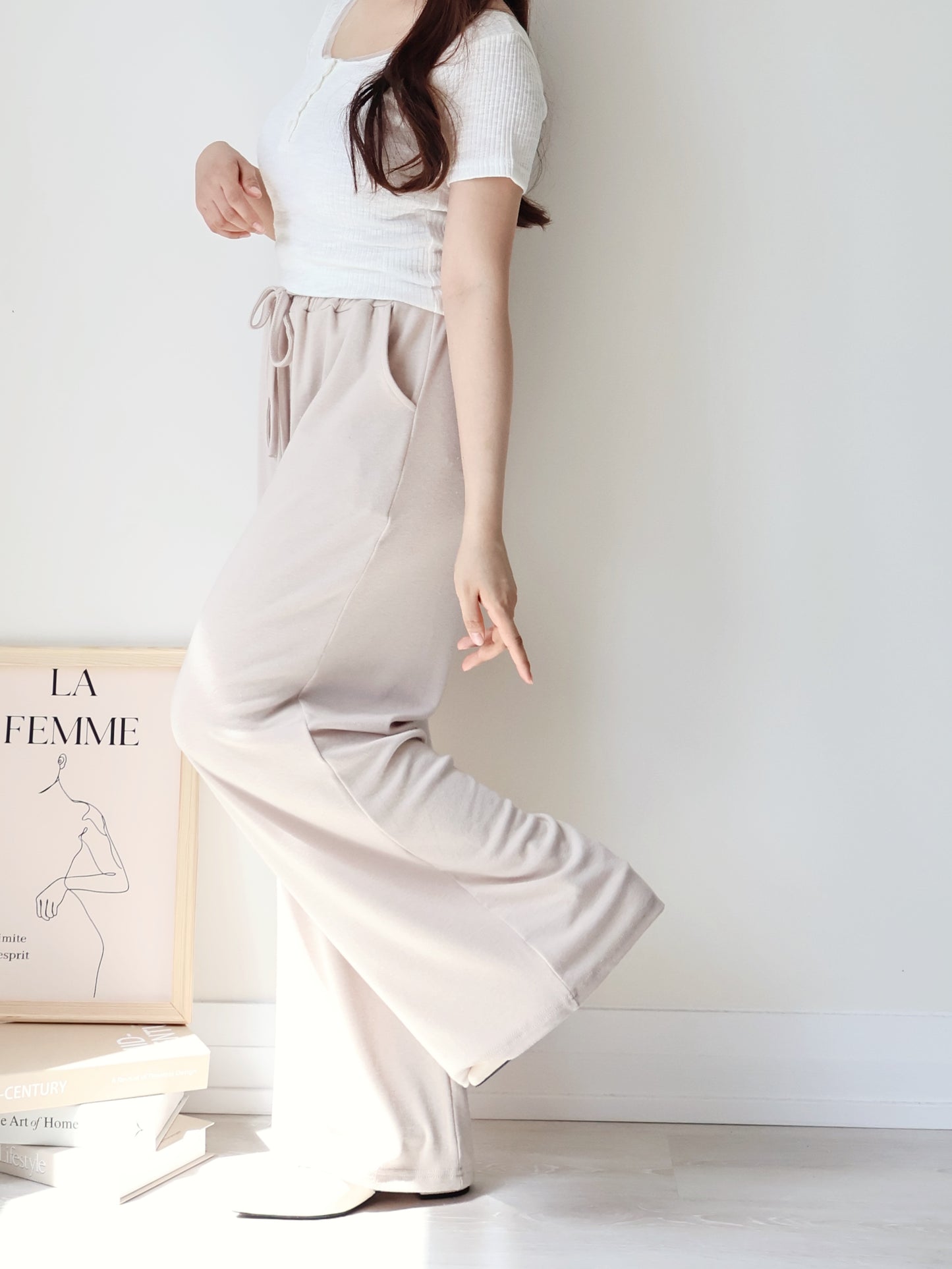 [2 Lengths] Cloud-Soft & Silk-Touch Cooling Wide-Leg Pants with Pockets(Beige)