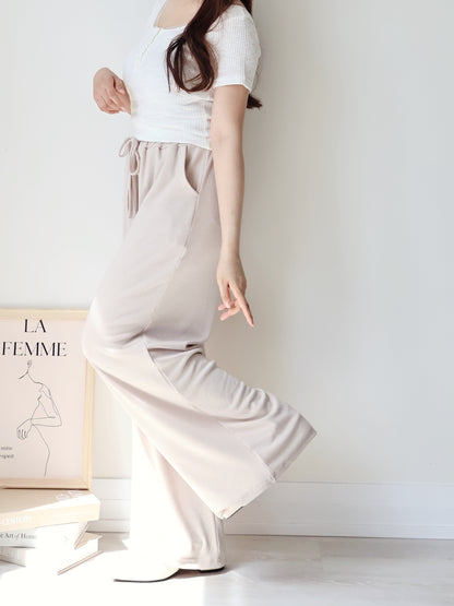 [2 Lengths] Cloud-Soft & Silk-Touch Cooling Wide-Leg Pants with Pockets(Beige)