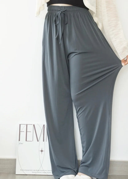Airy Matte Breathable Wide-Leg Pants with Pockets(Charcoal)