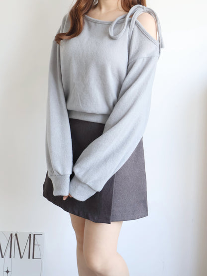 Asymmetric One-Shoulder Fleece Top(Grey)