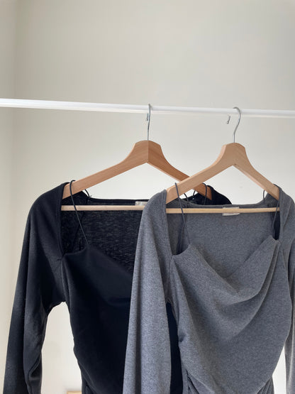 2-Way Draped Neck Strap Off-Shoulder Top(Black)