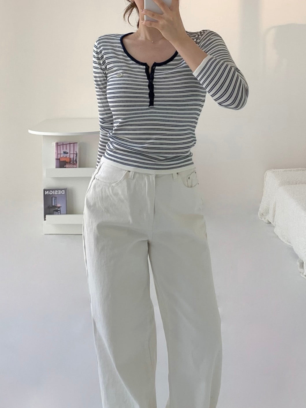 Parisian Striped Henley Knit Top(4 colors)