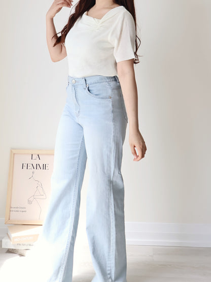 2-Way Elegant Tiered Pleat Ice Silk Knit Top(Ivory)