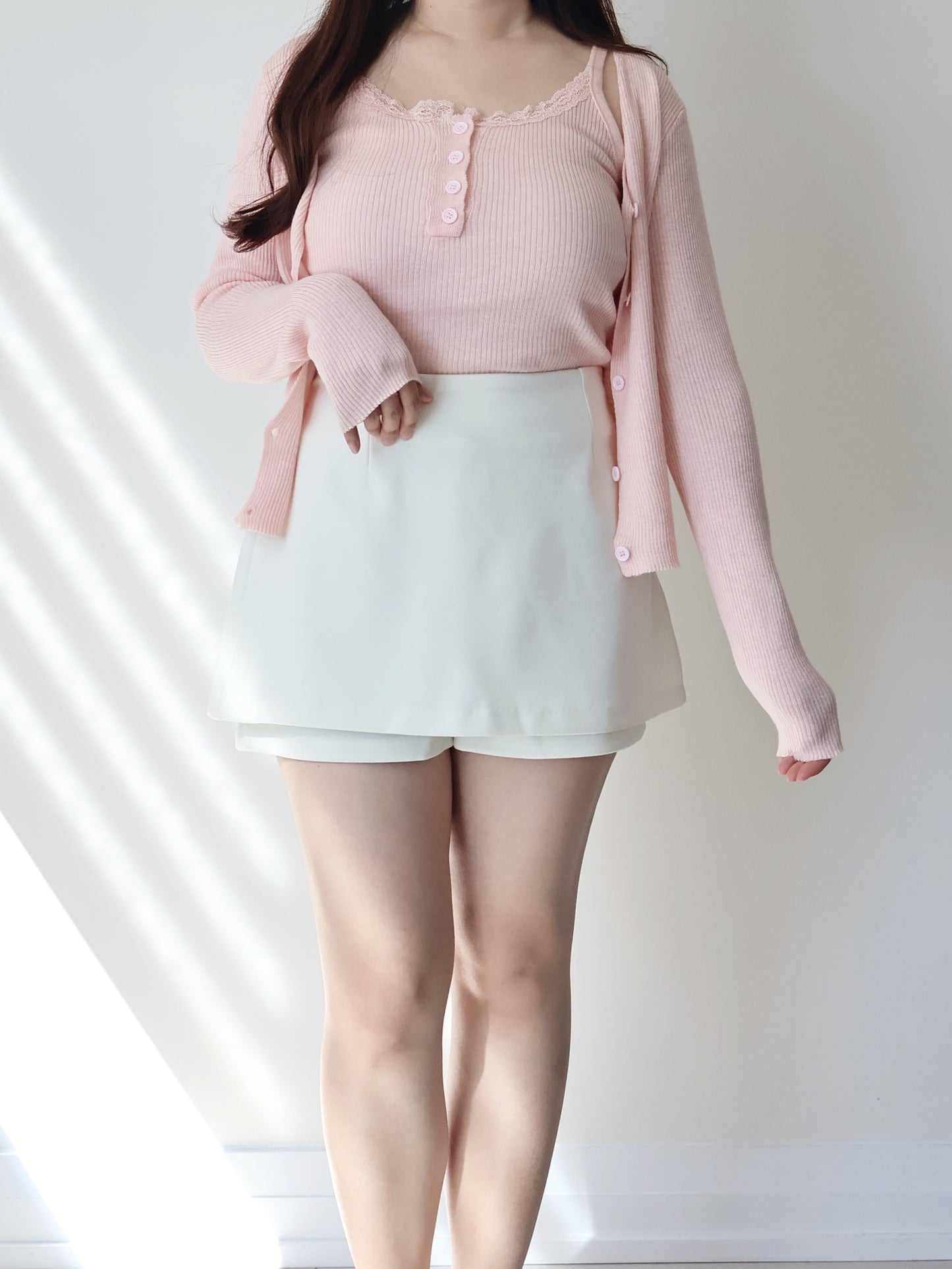 Romantic Lace Camisole + Mochi Cardigan Set(Peach)