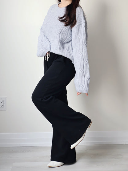 [3 Lengths] Pyjama-Soft Fuzzy Fleece Bootcut Pants with Pockets(Black)