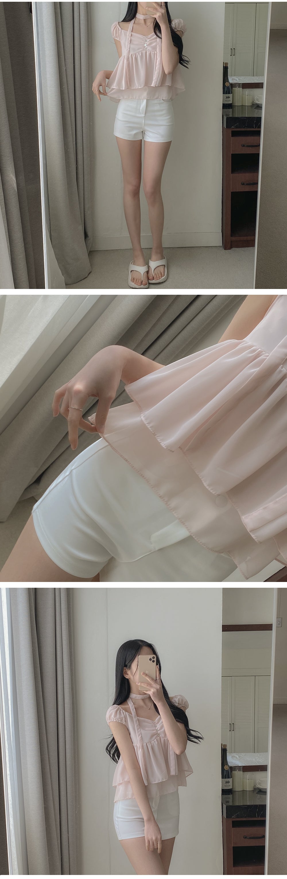 2-Way Flowy Tiered Puff-Sleeve Chiffon Blouse(3 Colors)