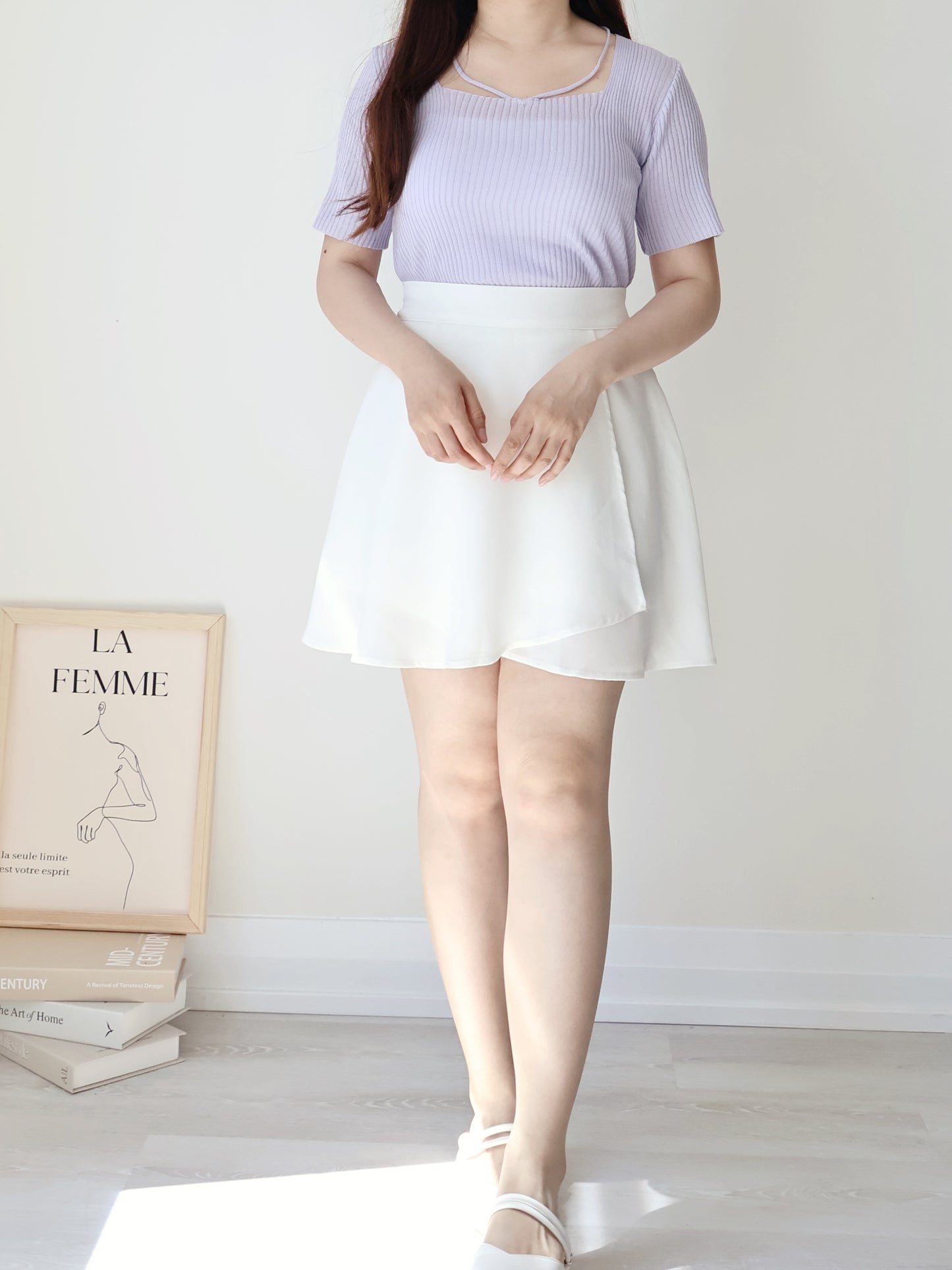 Flirty Square Neck V-Strap Ice Knit Top(Lavender)
