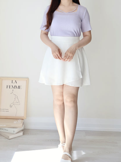 Flirty Square Neck V-Strap Ice Knit Top(Lavender)