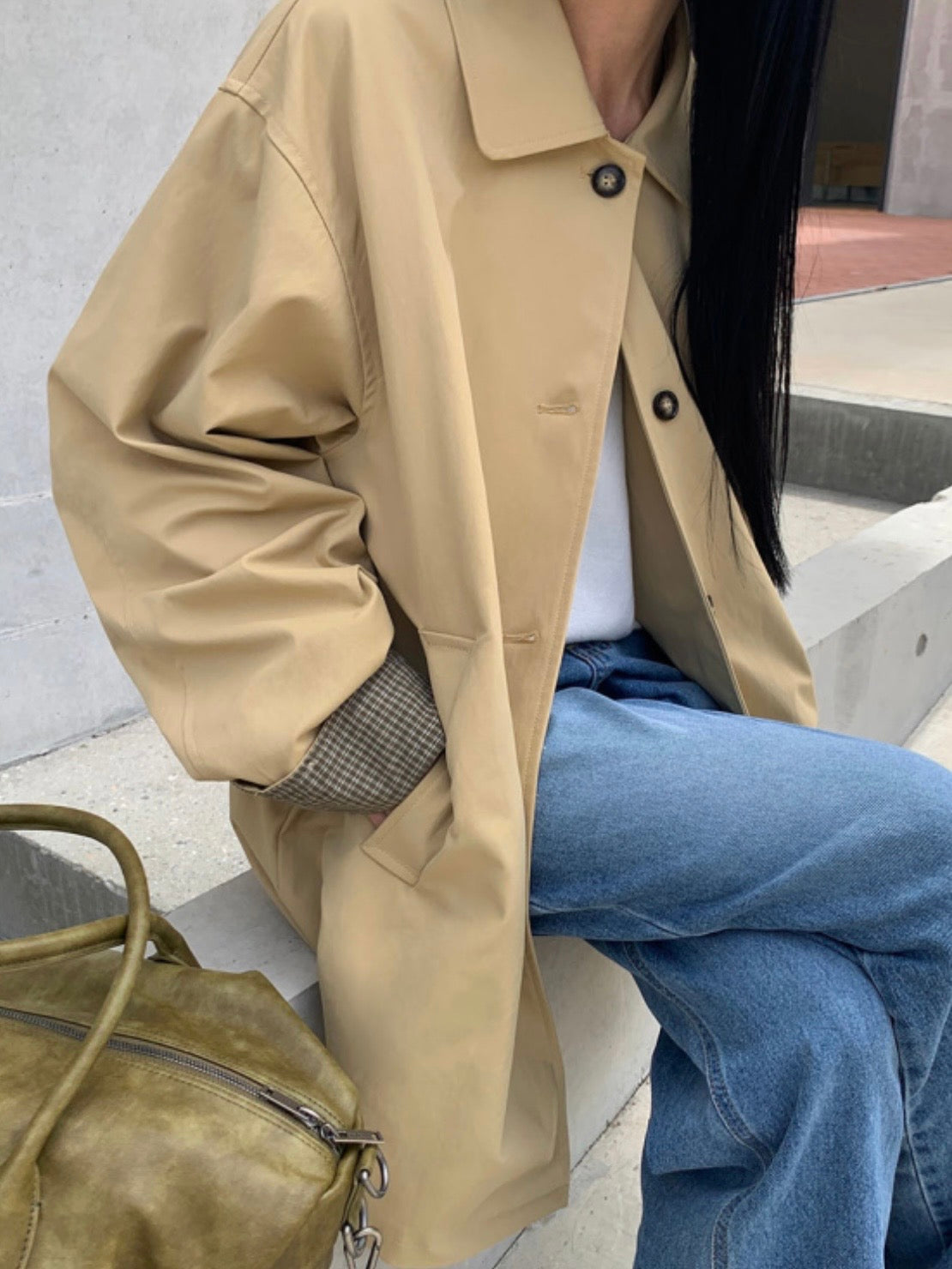 Plaid-lined Trench Coat(3 colors)
