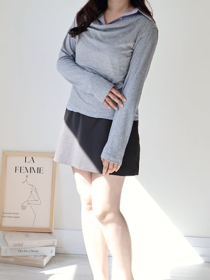 Layered Shirt-Collar Top(Grey)