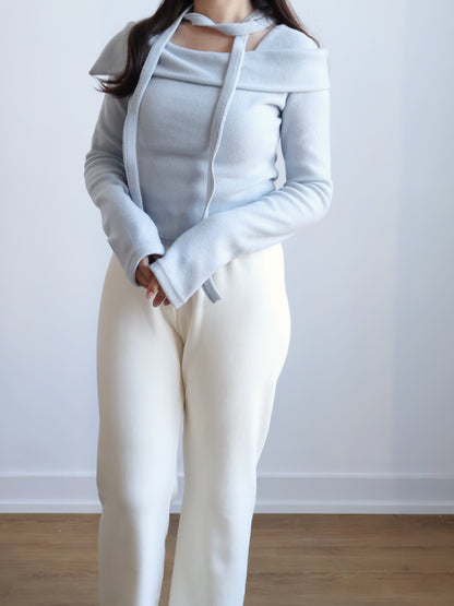 [With neck strap] Elegant Sailboat Collar Warm Fleece Top