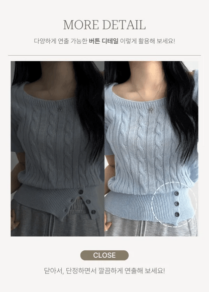 Daily Square Button Cable Knit Top