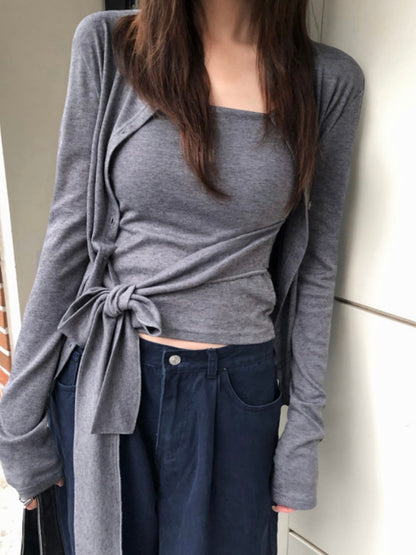 Layered Tube Top & Cardigan 2-Piece Set(3 colors)