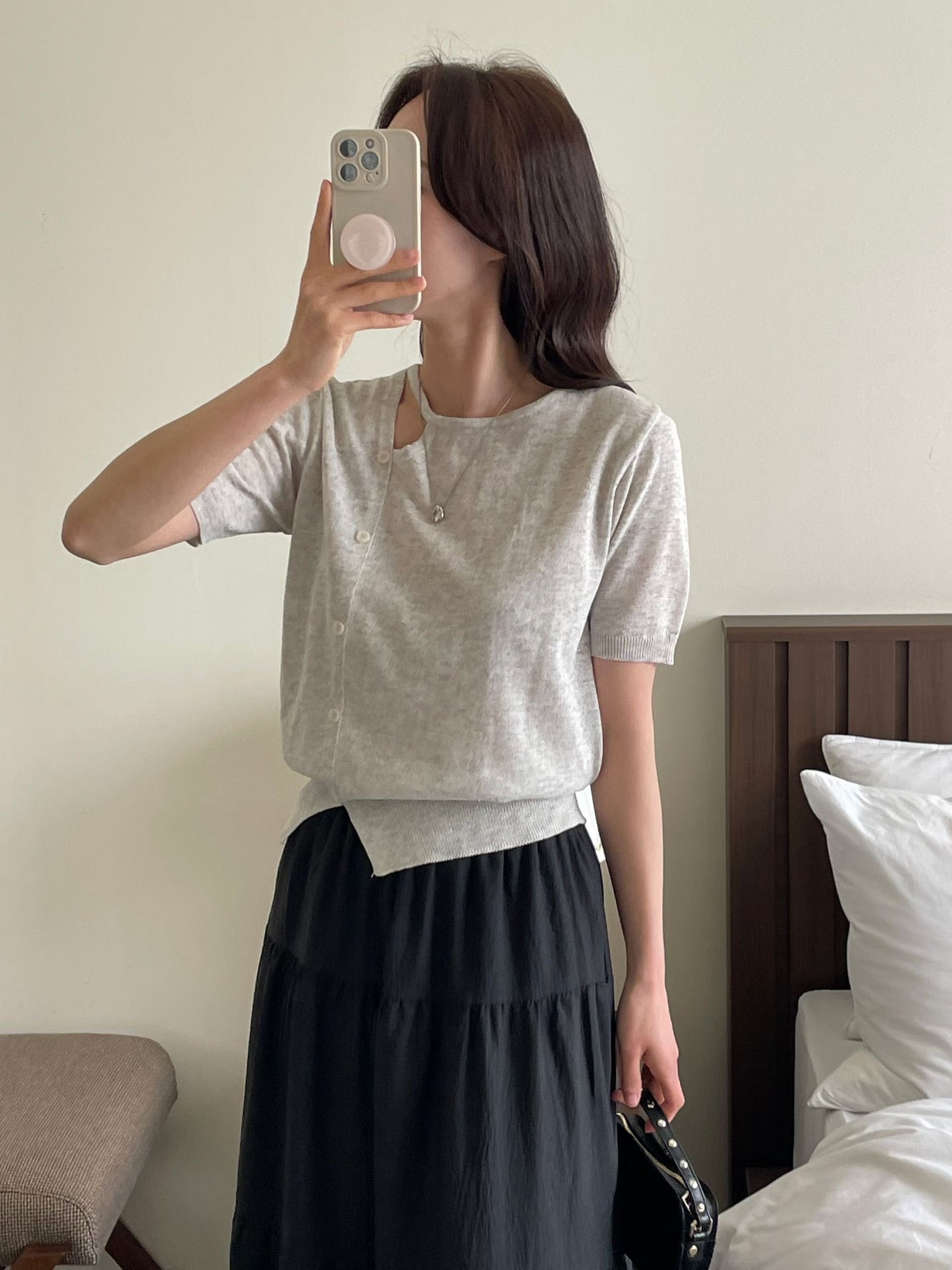 Elegant Eyelet Buttoned Linen Knit Top(4 Colors)