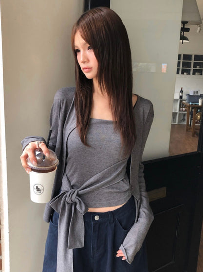 Layered Tube Top & Cardigan 2-Piece Set(3 colors)