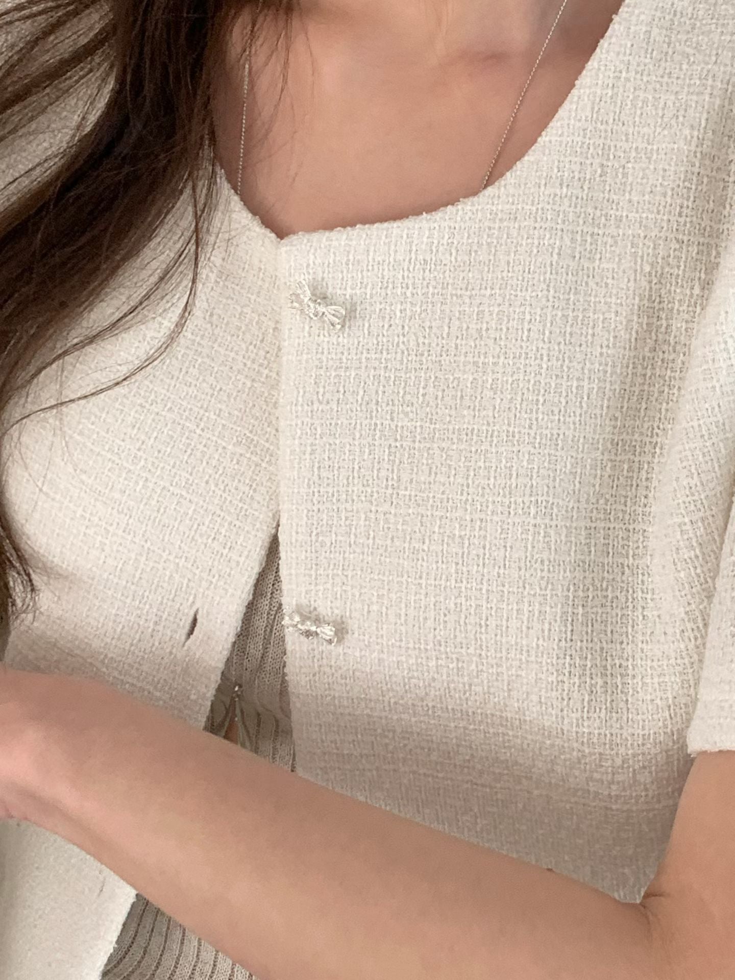 Chic Bow Button Tweed Jacket(3 Colors)