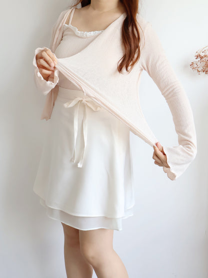 Pastel Lace-trim Cami & Cardigan 2-Piece Set(Peach)