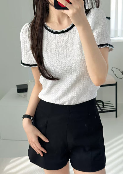 [Wrinkle-Free] Classic Coco Contrast Trim Top(2 Colors)