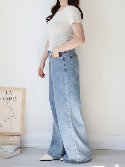 [S-2XL · 3 Lengths] Everyday Drape Tencel Blend Bootcut Denim Pants (Dusty Blue)