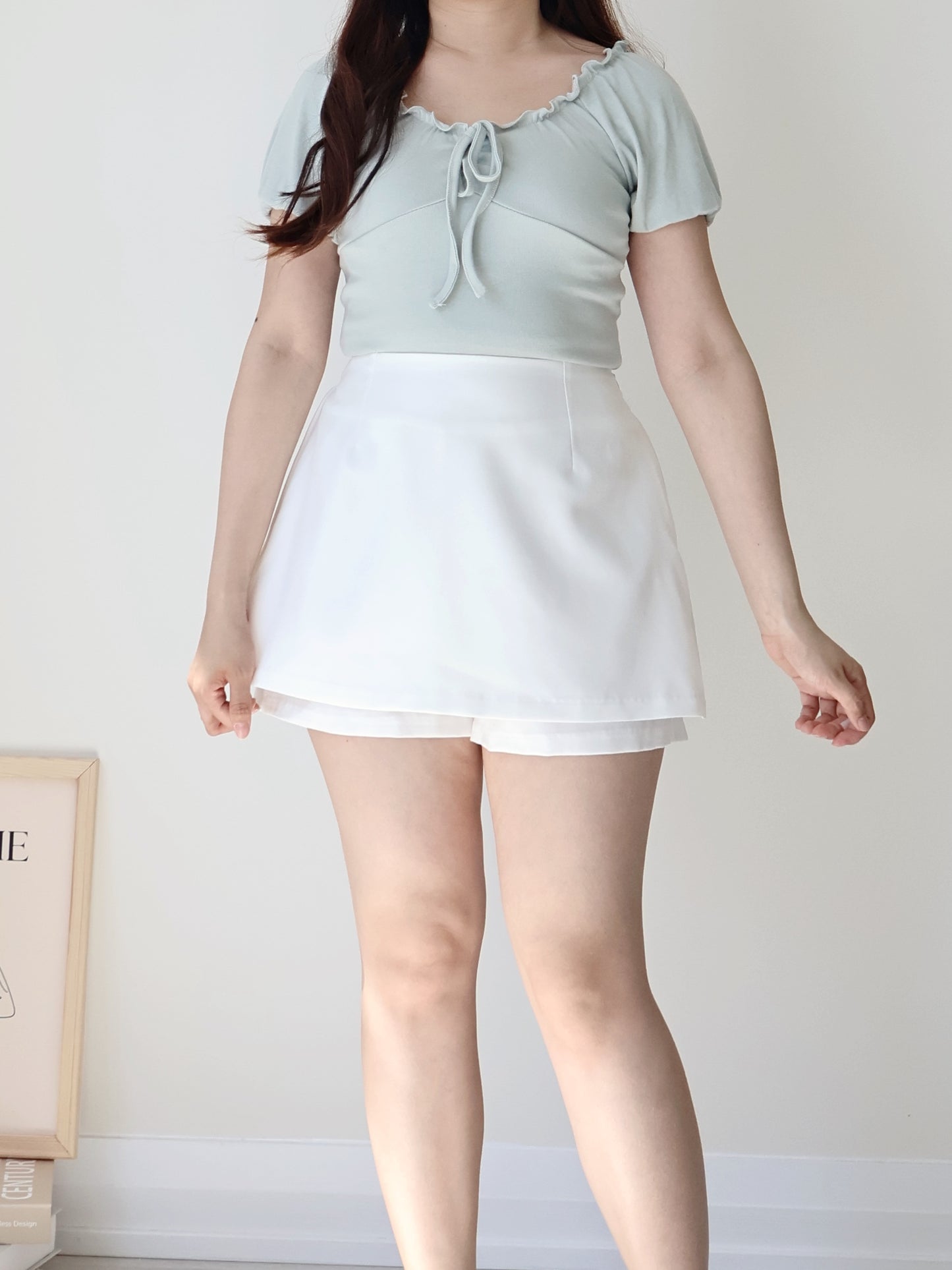 2-Way Romantic Flutter Trim Soft Draped Top(Mint)
